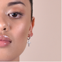 Halo Silver Cross Drop Earrings
