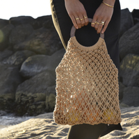 Elowen Natural Woven Netting Bag (Tan)