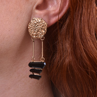 Elyn Black and Gold Earrings  (for non-pierced ears)