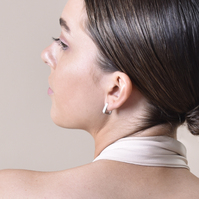 Adelyn Art Deco Textured  Huggie Earrings (Silver)