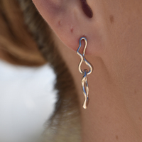 Gisela Twin Sculpture Line Drop Earrings (Silver)