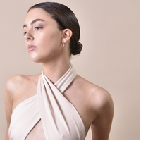 Adina Beaded Dainty Cross Drop Earrings (Silver)