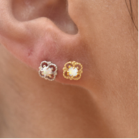 Aeliana Dainty Opal Stud Earrings (Silver)