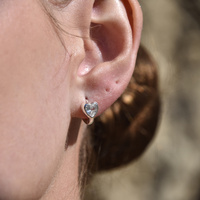 Delja Dainty Zircon Heart Huggie Earrings (Silver)