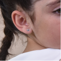 Clarity Dainty Evil Eye Stud Earrings (Silver)