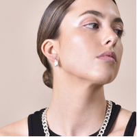 Olli Textured Sculpture Huggie Earrings (Silver)