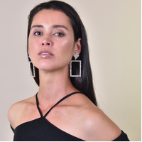 Gemette Rectangular Rhinestone Catwalk Earrings (my ears are pierced)