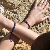 Sacha Pave Hamsa Hand Bracelet (Silver Charm Blue String)
					