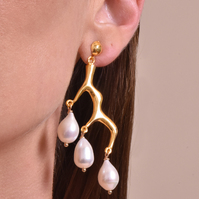 Esmese Artisan 24K Coral Pearl Drop Earrings
					