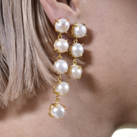 Lyanna 22K Premium Pearl Drop Earrings (3 Pearls)
					