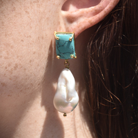 Carlotta 24K Baroque Pearl Drop Earrings (Turquoise)
					