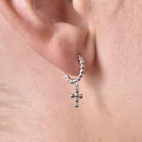 Adina Beaded Dainty Cross Drop Earrings (Silver)