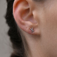 Kiss Kiss Dainty Cross Earrings (Silver)