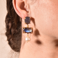 La Pierre Labradorite Crystal Pearl Drop Earrings