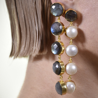 Eleonora Labradorite Crystal Pearl Drop Earrings
					