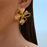 Jolean Sculptured Flower Statement Earrings (Gold)