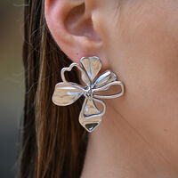 Jolean Sculptured Flower Statement Earrings (Silver)