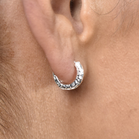 Edda Textured Dainty Sleeper Hoop Earrings (Silver)