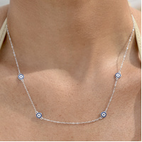 Dilara Blue Zircon Evil Eye Necklace (Silver)
					