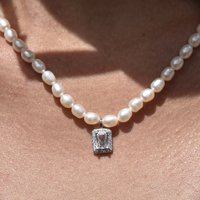 Alaire Austrian Zircon Freshwater Pearl Necklace (Silver)
					