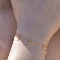 Adina Fine Diamante Cross Charm Bracelet (24K Gold)
					
