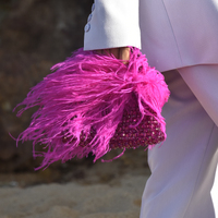 Vivant Beaded Ostrich Fur Bag (Vivid Magenta)