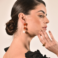 Carmine Carnelian Quartz Pearl Drop Earrings