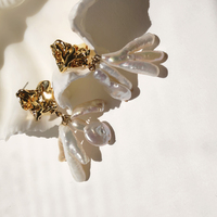 Meredith Coral Pearl Drop Earrings (my ears are pierced)
					