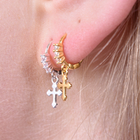 Anesha Dainty Cross Drop Earrings (Gold)
					