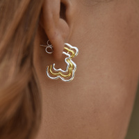 Noemie Dual Tone Bear Outlined Earrings