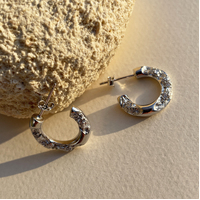 Briar Sculptural Sparkle Hoop Earrings (Silver)