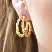 Dejouer 24K Sculptured Twin Hoop Earrings
					