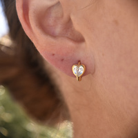 Delja Dainty Zircon Heart Huggie Earrings (Gold)