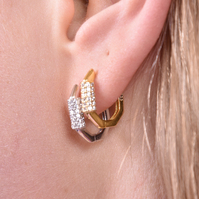 Octavia CZ Inlaid Dainty Huggie Earrings (Gold)
					