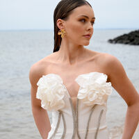 Jolean Sculptured Flower Statement Earrings (Gold)