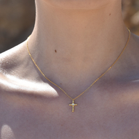 Adina Beaded Cross Pendant Necklace (Gold Vermeil)
					