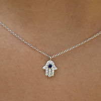 Esin Hand Evil Eye Pendant Necklace (Silver) 
					