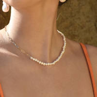 Prairie Italian Silver Pearl Chain Necklace 
					