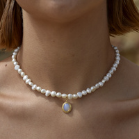 Anemone Moonstone Pendant Pearl Necklace
					