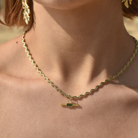 Merida Wavy Chain Necklace (Green Stone)
					