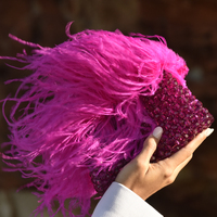 Vivant Beaded Ostrich Fur Bag (Vivid Magenta)
