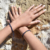 Sacha Pave Hamsa Hand Bracelet (Gold Charm Blue String)
					