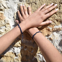 Sacha Pave Hamsa Hand Bracelet (Silver Charm Blue String)
					