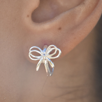 Liana Bow Tie Hoop Earrings (Silver)