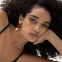 Carmine Carnelian Quartz Pearl Drop Earrings