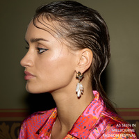 Meredith Coral Pearl Drop Earrings (my ears are pierced)
					