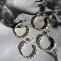 Avery Artsy Textured Hoop Earrings (Silver)