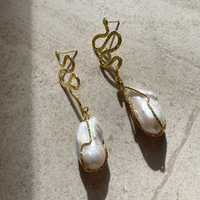 L 'amour 24K Luxury Baroque Pearl  Drop Earrings
