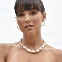 Mira Freshwater Pearl Hoop Earrings
					