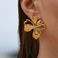Jolean Sculptured Flower Statement Earrings (Gold)